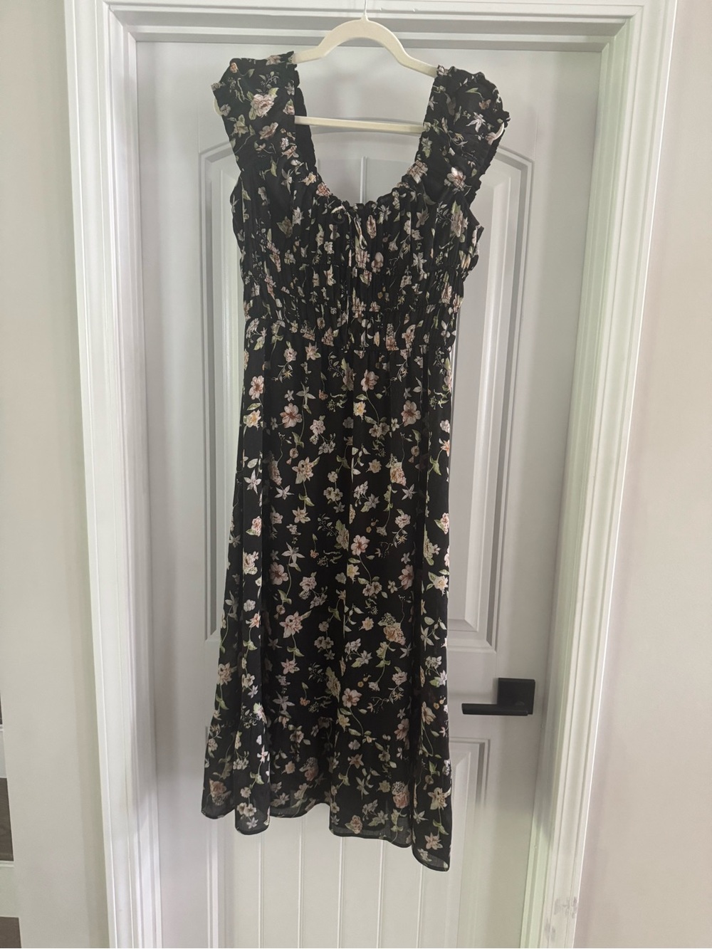 Heartloom Black Floral Midi Dress with Pink & Cream Blooms
